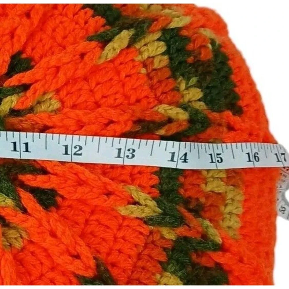 Vtg 1970s throw pillow crochet round decor Avocado Green Orange Gold Autumn